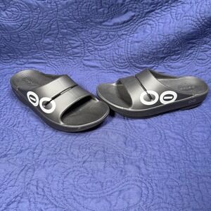 Oofos OOahh Sport Slide Sandals Black White Logo Recovery Shoes M5 W7 EU 38